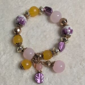 LBVYR Beautiful Pink, Yellow & Purple Beaded Charm Bracelet
